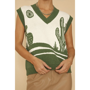 Chaleco de punto con diseño de cactus y paisaje desértico - Product Image 2