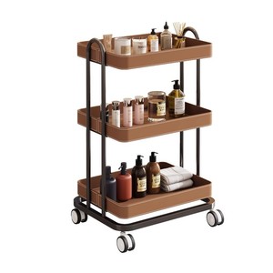 Carrito de Servicio Rodante de 3 Niveles Z, Metal y Cuero Sintético, Bloques Multicolor para Salón y Hogar - Product Image 2
