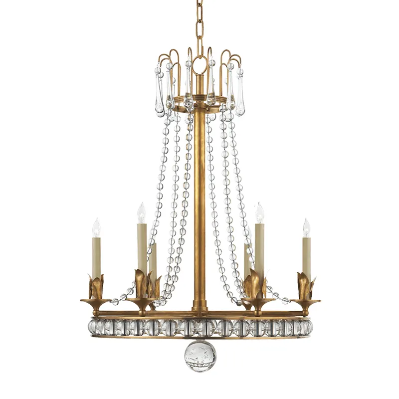 Traditional Candle Pendant Lighting Metal 8 Lights Gold Chandelier with Clear Crystal and Adjustable Chain for Bedroom