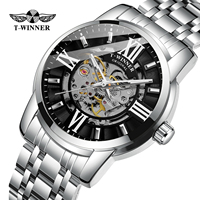 Montre Relogio Masculino pour hommes, horloge t-winner, mode romaine, Visible, squelette mécanique automatique, en métal