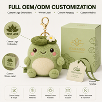 Gantungan Kunci Boneka Katak Botani Kustom Katak Lucu Dengan Bunga Lily Pad Daisy Bordir Logo Kustom Label Tenun Kotak Hadiah Kustom