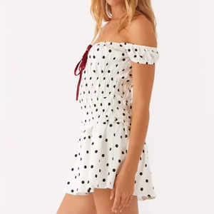 <span class=keywords><strong>Abito</strong></span> da donna alla moda con logo personalizzato, senza spalline, casual, sexy, scollato sulla schiena, plissettato, <span class=keywords><strong>mini</strong></span>, a <span class=keywords><strong>pois</strong></span> - Product Image 3