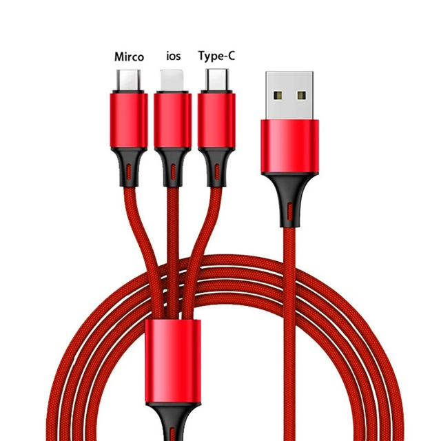 High Quality Premium 3 in 1 Nylon Braid Usb c Type c Data Cable 3A Fast Charging Cable for Iphone Type C Android Charger Cable