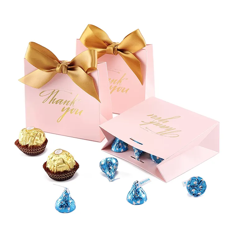 Boutique personnalisée Petit sac cadeau rose Coffrets cadeaux Impression de faveurs de mariage élégantes Emballage de boîte de papier de beignet au chocolat
