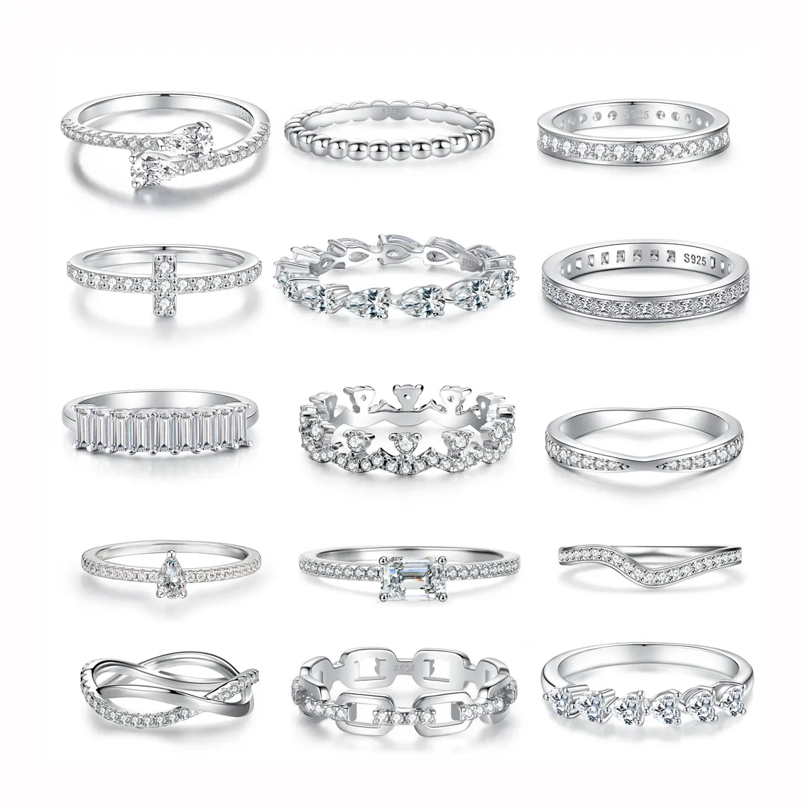 S925 Sterling Zilver Kleine Rij Diamant Cz Stenen Stapelbare Ring Zirkonia Eternity Banden Ringen Voor Vrouwen