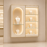 Vitrine de Luxe pour Bijoux avec Éclairage LED, Tiroirs de Rangement, Meuble de Comptoir Îlot Blanc Lait Doré pour Vente au Détail