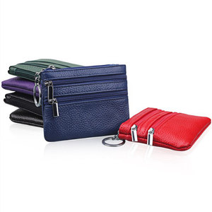 Wholesale or Custom <strong>Soft</strong> Genuine <strong>Leather</strong> Wallet Mini Zipper Pocket Coin <strong>Purse</strong> for Women with Keychain - Product Image 3
