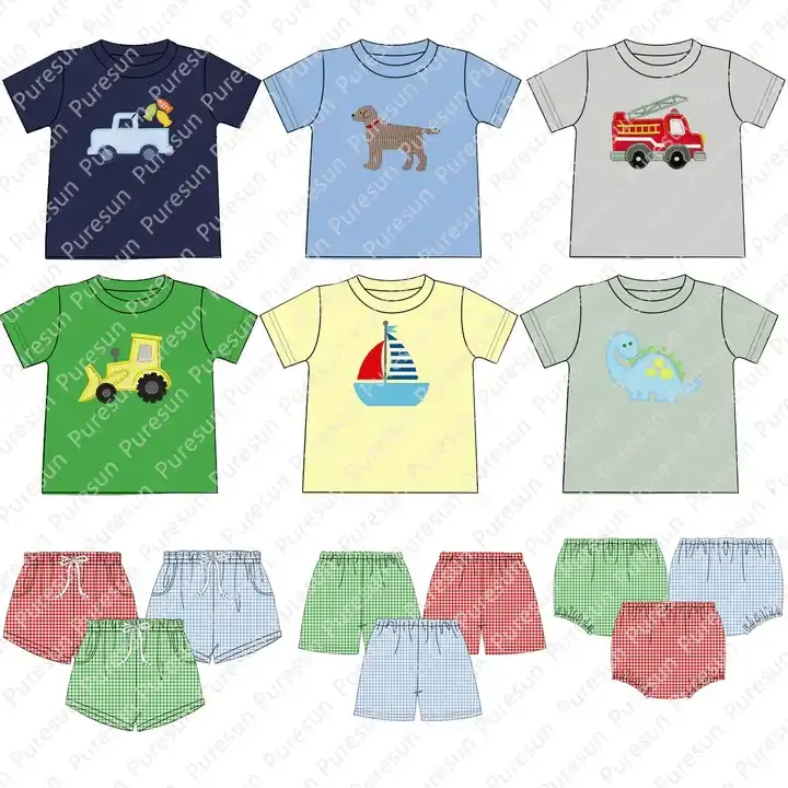 Custom Design Kids Boy Boutique Katoenen Kleding Peuter Applique Zomer T-Shirts Groothandel Kleine Jongens Boutique Kleding