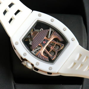 Reloj de Pulsera Premium Rm con Caja de Cerámica Blanca en Forma de Barril, Esfera Esqueleto para Hombre, Diseño de Armadura Samurai, Decoración Deportiva de Lujo con Tornillos - Product Image 6