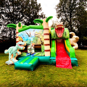 Castillo inflable de dinosaurio con tobogán, para niños, se puede usar en seco o con agua. - Product Image 1
