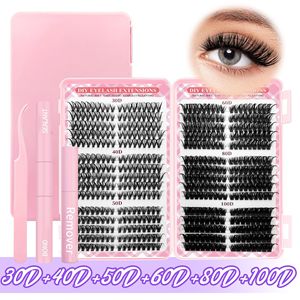 Cils en grappe individuels P Series 30D 100D, cils angulaires, tige en coton noir, fibres synthétiques, courbure D - Product Image 4