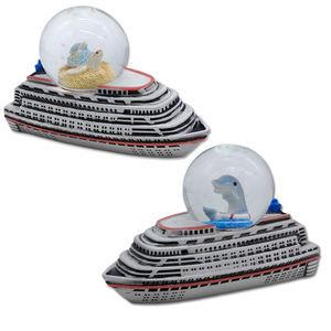 Boule à neige souvenir touristique des Caraïbes avec logo personnalisé, modèle de bateau de croisière en résine, boule à eau, globe à neige de bateau de croisière - Product Image 1