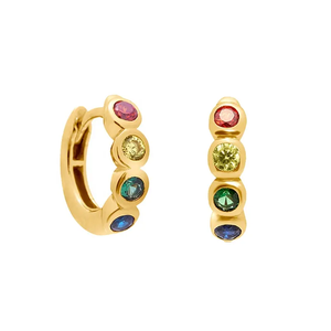 LOZRUNVE Italiano Pequeño Bisel Color Rubí CZ Huggie Pendientes de aro Joyas 925 Plata - Product Image 1
