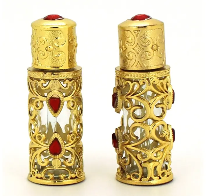 Botella de cristal árabe para perfume, embalaje de cristal de estilo árabe, Bola de rodillo dorada