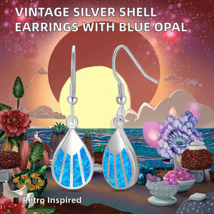 Trendy Vintage Sterling Silver Drop <b>Earrings</b> Shell Shape Synthetic <b>Blue</b> Fire <b>Opal</b> Purple Women's Party Gift - Product Image 2