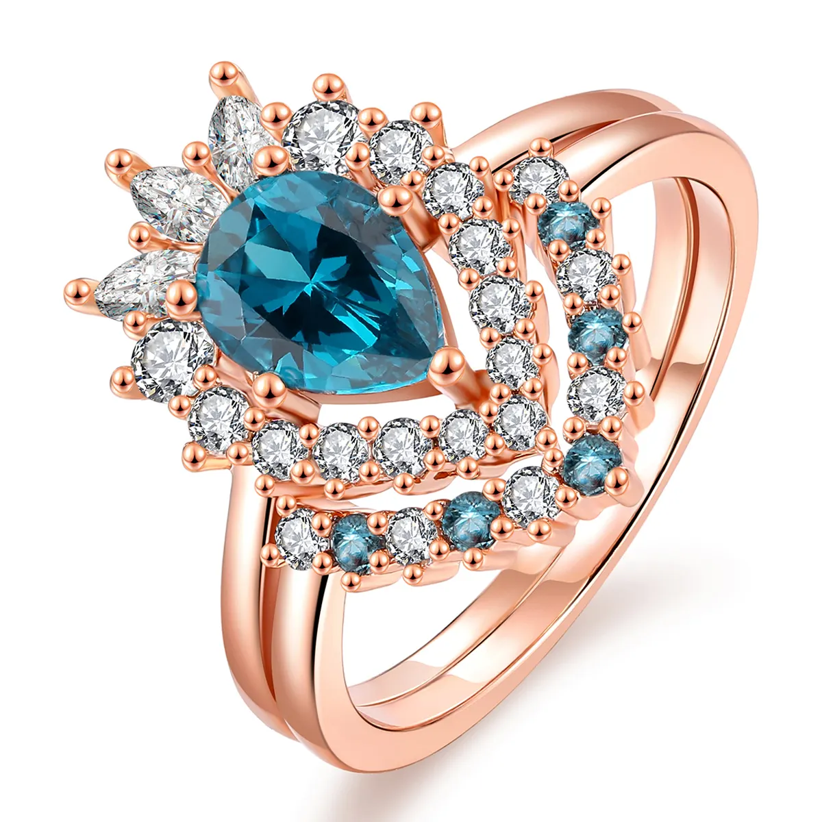 Customized Diamond Zircon Jewelry Ring Set Gold Ring Engagement Wedding Women Ring Set