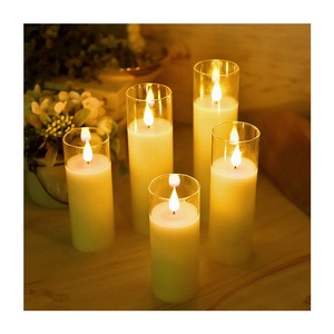 Bougie pilier à lumière chaude, fonctionnant sur piles, <span class=keywords><strong>rechargeable</strong></span>, décoration d'intérieur, bougie en verre <span class=keywords><strong>LED</strong></span> 3D blanche - Product Image 1