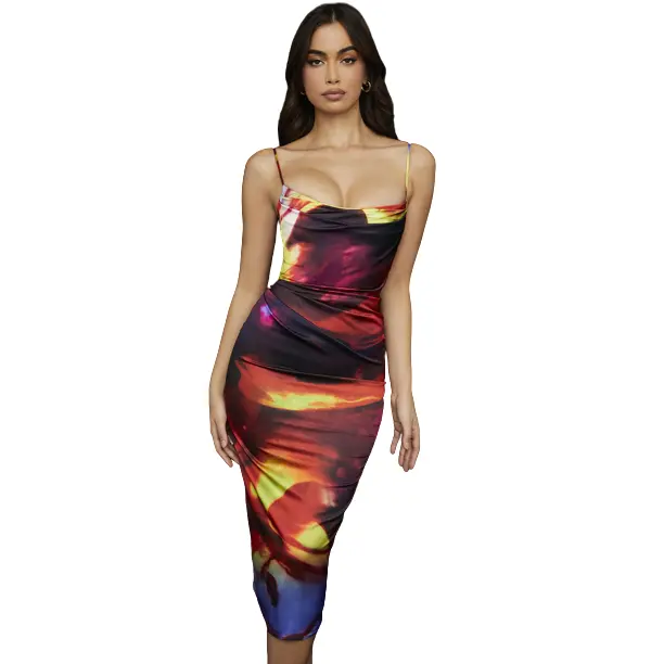 2022 Amazon Sales colorful Streetwear Ladies Dress Sling Sleeveless Backless Printed Ladies Sexy Dress women for party