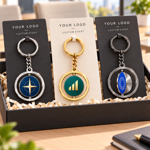 Custom Rotating Compass Keychain Stainless Steel Round Luxury Metal Spinner Keyring with Digital Printing Double Sided Design - Product Image 2