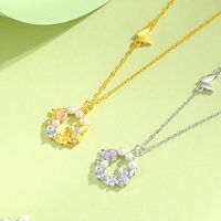Kalung Mutiara Air Tawar Berlapis Emas Perak 925 Sterling dengan Hiasan Bunga Mawar dan Kupu-kupu untuk Wanita, Pertunangan, Pernikahan, Romantis