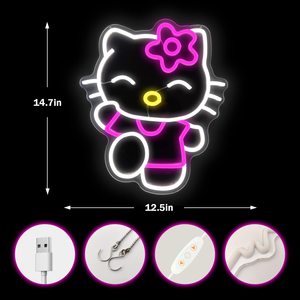 Letrero de Neón Acrílico Personalizado de Hello Kitty, Linda Luz de Neón LED Rosa y Blanca para Decoración de Pared de Dormitorio - Product Image 3