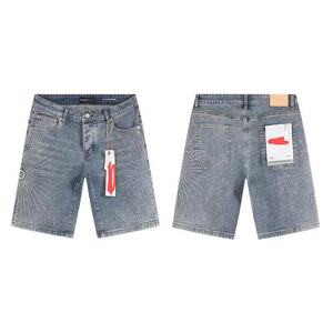 Fashion Spray Paint Embroidered Mid <strong>Waist</strong> Denim Shorts <strong>Men</strong> Vintage Washed Distressed Loose Fit Casual Streetwear <strong>Jean</strong> - Product Image 2