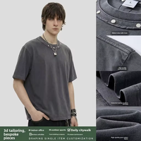 T-shirt à col rond coupe ample, personnalisé, en coton épais 285g, à manches courtes, style streetwear, résistant à l'usure, toucher doux