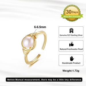 GPR16 Niedliche kultivierte Süßwasser perle Sterling Silber Versprechen Solitaire Ring 14 Karat vergoldet verstellbare Frauenringe - Product Image 5