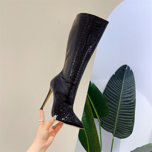 Bottines pour femme en cuir verni vert, bout pointu, talons aiguilles, fermeture éclair, chaussures tendance, taille 42 - Product Image 2