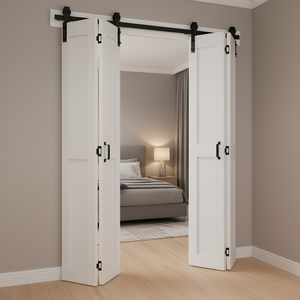 Puerta Plegable de MDF Blanca de 60 x 84 Pulgadas, Diseño de Marco en H, Kit de Herrajes Pre-Ensamblado para Dormitorio, Sala de Estar, Armario, Uso Interior - Product Image 3