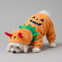 MEIQIPETBABY Costume d'hiver pour animaux de compagnie, combinaison à capuche en polaire orange pour chien, déguisement de citrouille pour Halloween, pour petits chiens et chats