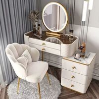 Coiffeuse Moderne de Luxe en Bois Durable avec Lumières LED, Grande Capacité de Rangement pour Appartement, Chambre, Armoire, Chaise et Coiffeuse à Maquillage
