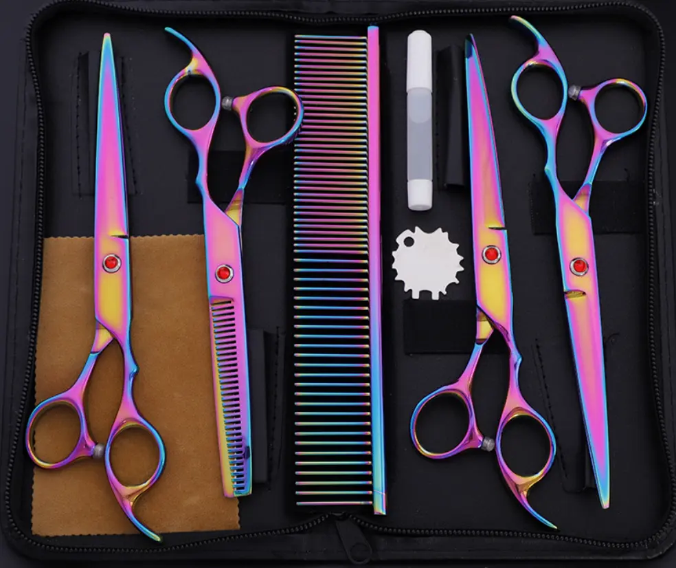 Wholesale 6/7 inch stainless steel pet scissors set dog and cat grooming tool set