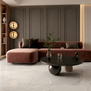 กระเบื้องเคลือบวิทริฟายด์เกรดพรีเมียม ขนาด 600x1200 มม. ลายเส้นสีงาช้าง ทนต่อคราบสกปรก เหมาะสำหรับตกแต่งภายในบ้าน ห้องน้ำ ห้องรับประทานอาหาร และบ้านพักตากอากาศ - Product Image 1