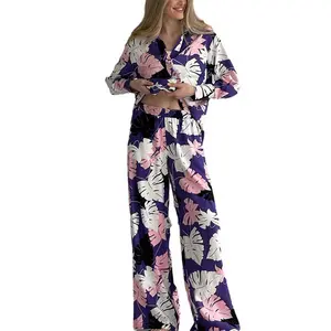 Kunden spezifische Seiden pyjamas für Frauen Hochwertige Langarm-, individuell bedruckte Nachthemd-und Roben-Sets/