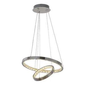 现代设计装饰天花板照明钢丝绳水晶led环形吊灯