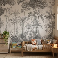 Papier peint mural tropical monochrome imperméable auto-adhésif pour la décoration murale de la chambre à coucher