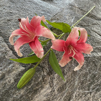 3-Köpfige PU-Lilien Künstliche Lilienblumen mit Echtem Gefühl Weiche Gummi-Lilien für Hochzeit Heim Blumenarrangement Dekoration