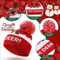 Noël tricoté chapeau noël renne père noël flocon de neige pompon bonnet rouge vert Crochet arbre casquette pour nouvel an fête adultes adolescents enfant