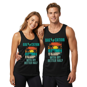 Bae Cation With My Better Half Printed Tank <b>Top</b> Black Cotton Sleeveless <b>Vest</b> Casual Summer Wear for Men and Women - Product Image 1