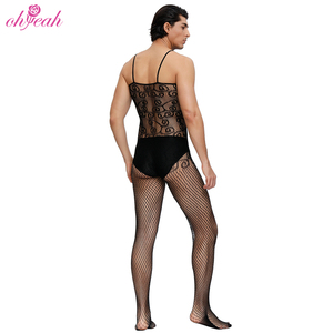 Wholesale See Through <strong>Mens</strong> Sexy Underwear Open Crotch Sheer Floral Pattern Mesh Nylon <strong>Bodystocking</strong> <strong>Men</strong> Erotic Gay Lingerie - Product Image 3
