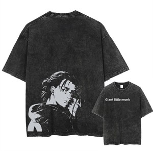 T-shirt à manches courtes pour hommes, imprimé Anime Attack Titan Levi Yager, Vintage, lavé, dessin animé, décontracté, Harajuku, pur coton, respirant - Product Image 1