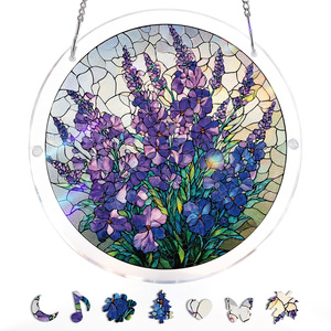 Atrapasueños de acrílico con diseño floral morado, colgante de cristal para ventana, decoración artística para pared del hogar, regalo festivo - Product Image 4