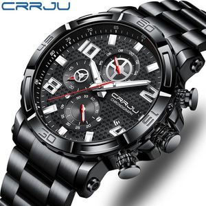 Relojes CRRJU 2297 para hombre, esfera grande, resistentes al agua, de acero inoxidable, con manecillas luminosas, fecha, cronógrafo deportivo, reloj masculino. - Product Image 2