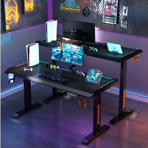 โต๊ะเกมมิ่ง Smart Rising: หน้าโต๊ะแบบสองพื้นผิว (ไม้/คาร์บอนไฟเบอร์) สถานีทำงานปรับระดับด้วยระบบไฟฟ้าสำหรับห้องนอนและสำนักงาน - Product Image 2