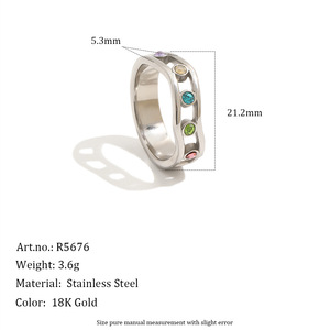 Stainless Steel Hollow Stackable <b>Ring</b> 18K Gold Plated Inlaid Colorful Zircon Trendy Daily <b>Finger</b> <b>Ring</b> For Women Jewelry Gift - Product Image 2
