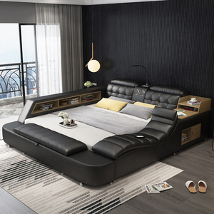 Modern bedroom storage leather bed multifunctional massage bed smart bed with USB charging and speaker