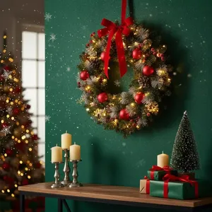 Guirlande de Noël 40 cm, décoration artificielle avec baies rouges pour porte d'entrée, fenêtre, mur, décoration de maison pour les fêtes d'hiver, 1 pièce - Product Image 3