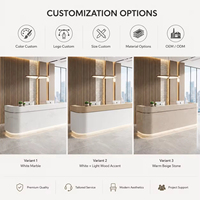 Bureau de réception moderne personnalisable de luxe minimaliste avec motif marbré, façade en bois courbé, éclairage LED, écologique, durable, pour salle de sport, hôtel