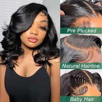 Perruques Courtes Bob Ondulées Pas Chères en Cheveux Humains, Perruque Lace Front Transparente en Cheveux Brésiliens Bruts, Perruque Frontale HD Sans Colle pour Femmes